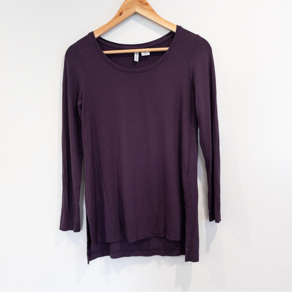 Paraphrase Deep Purple Long Sleeve Side Slit Shirt Modal Stretch Size Small